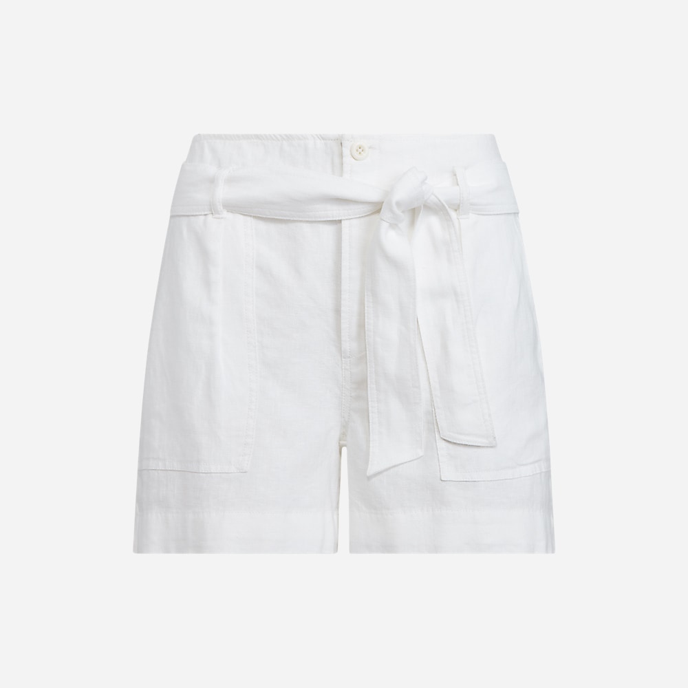 Belted Linen Short - White