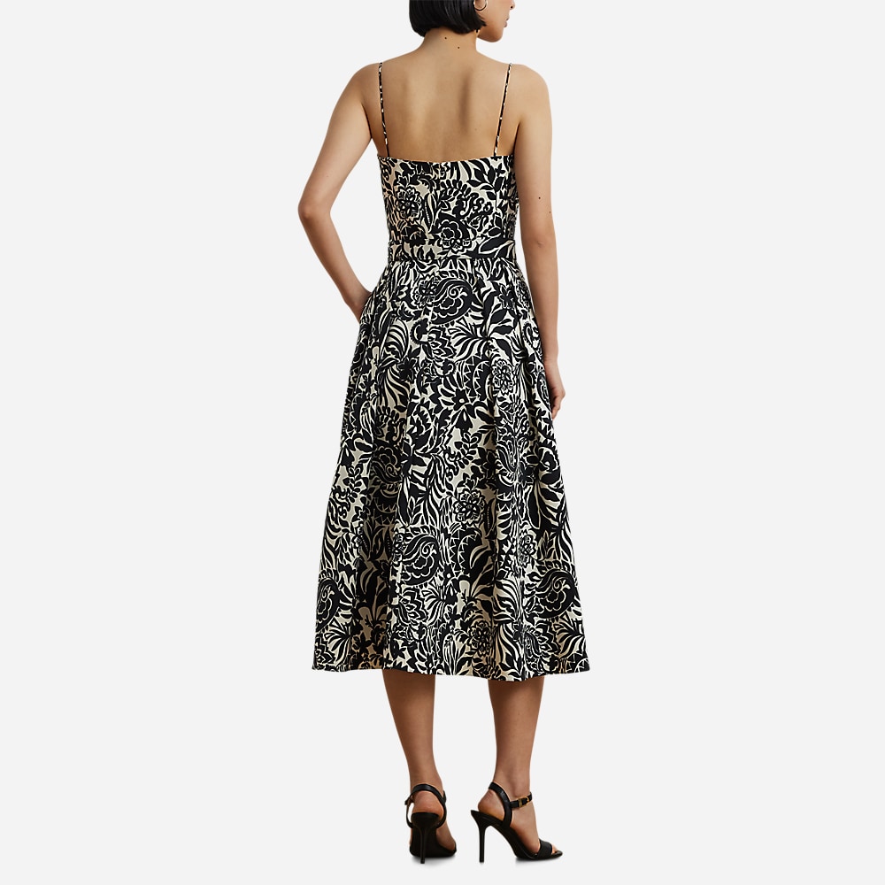 Floral Belted Faille Cocktail Dress - Cream/Black