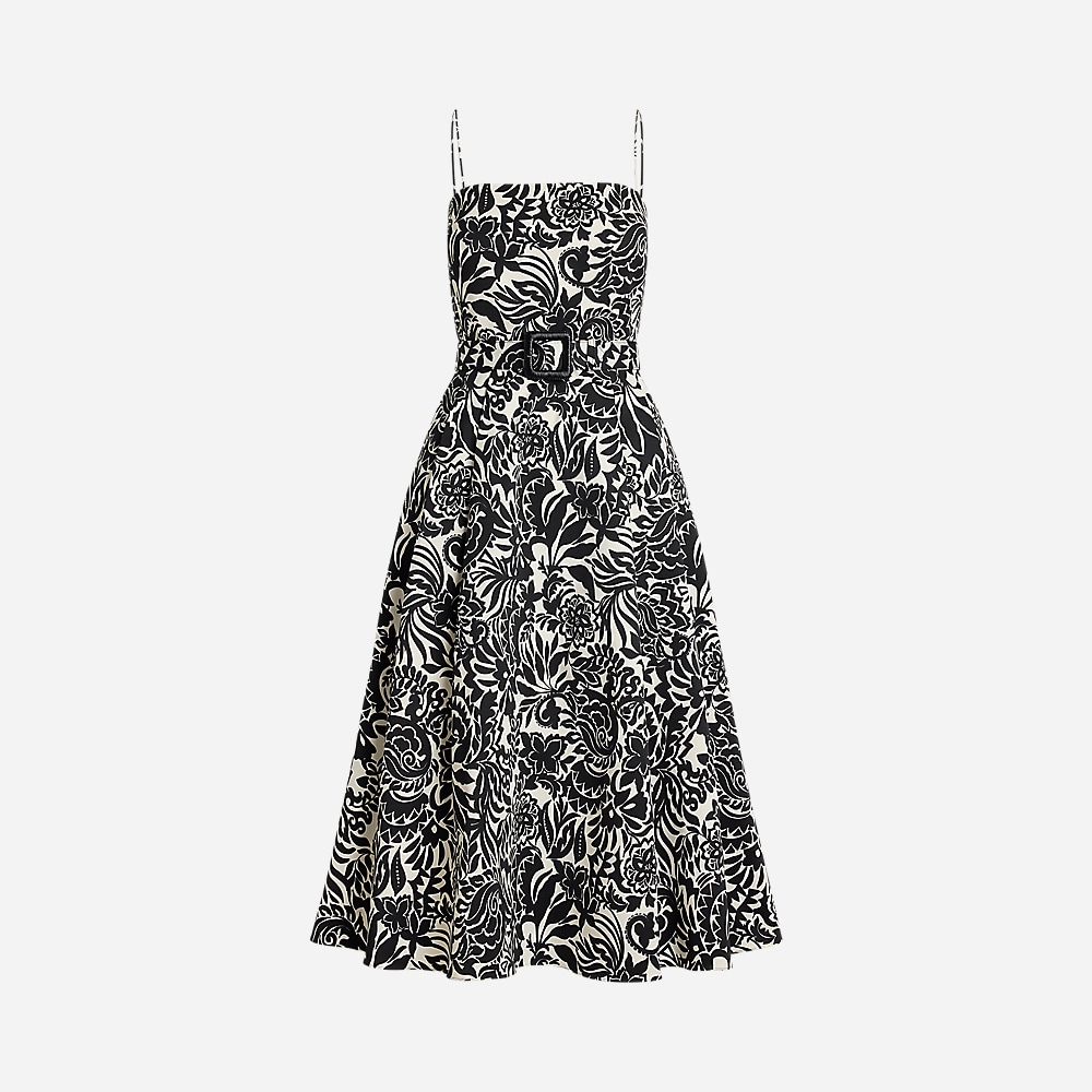 Floral Belted Faille Cocktail Dress - Cream/Black