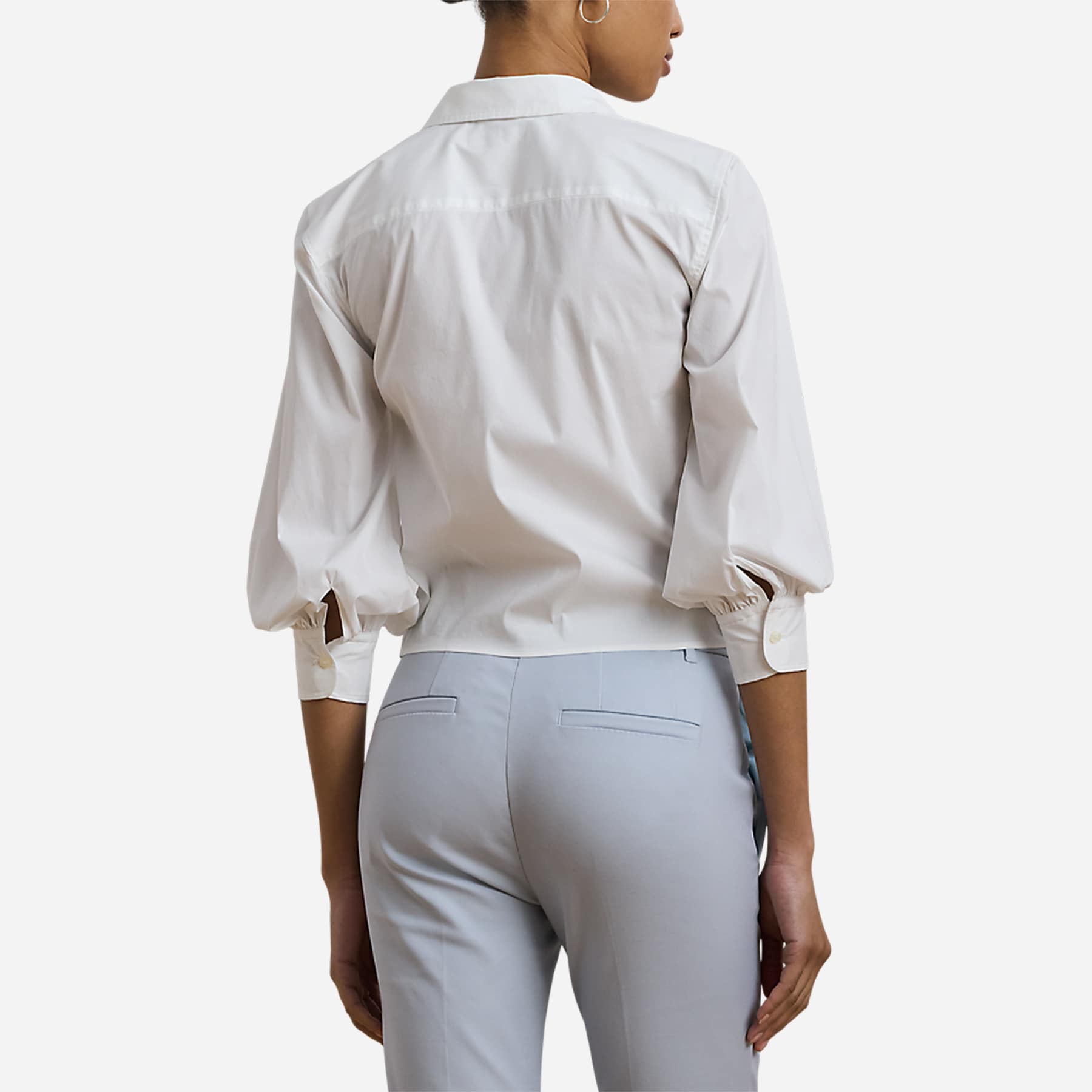 Tie-Waist Stretch-Cotton Blend Shirt - White