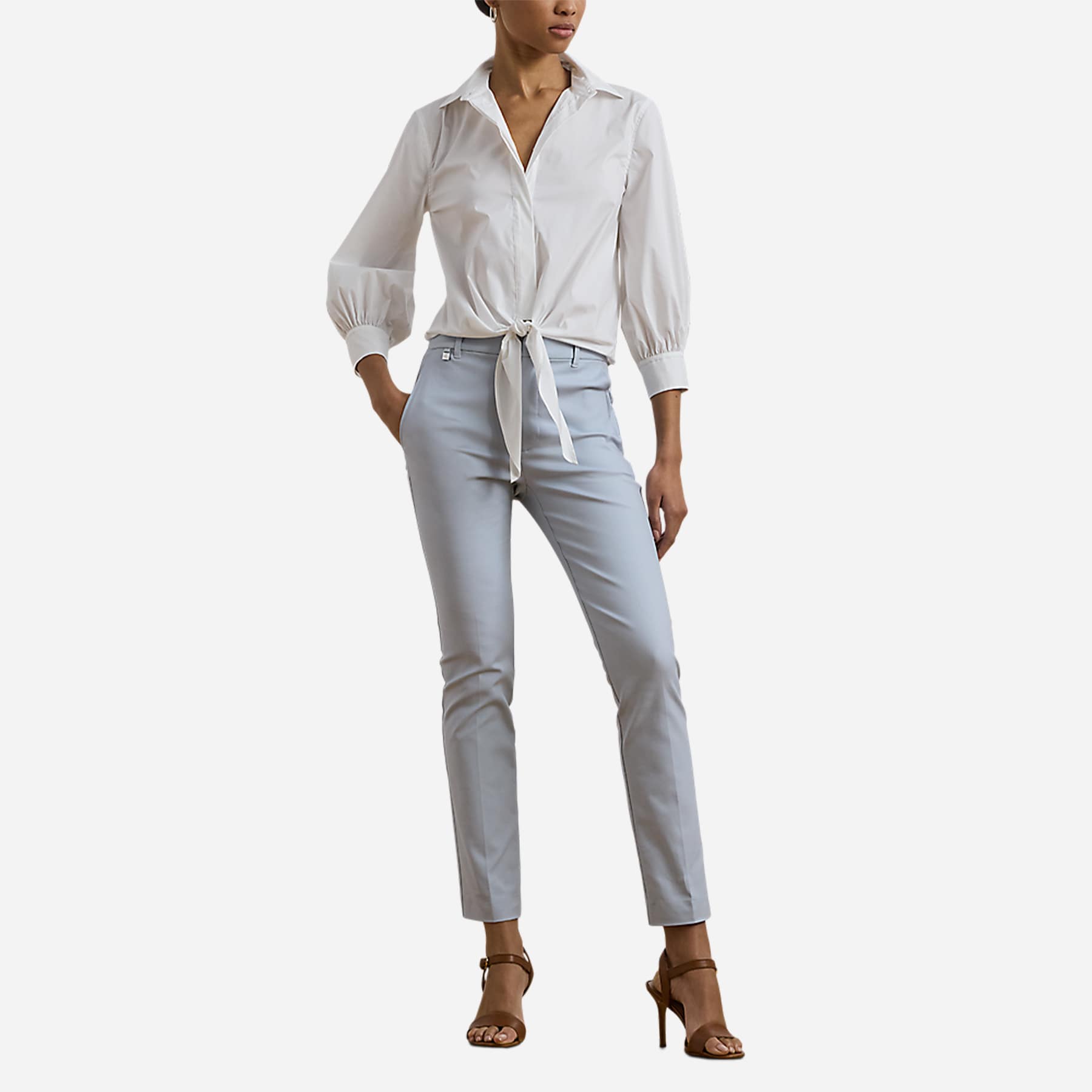 Tie-Waist Stretch-Cotton Blend Shirt - White