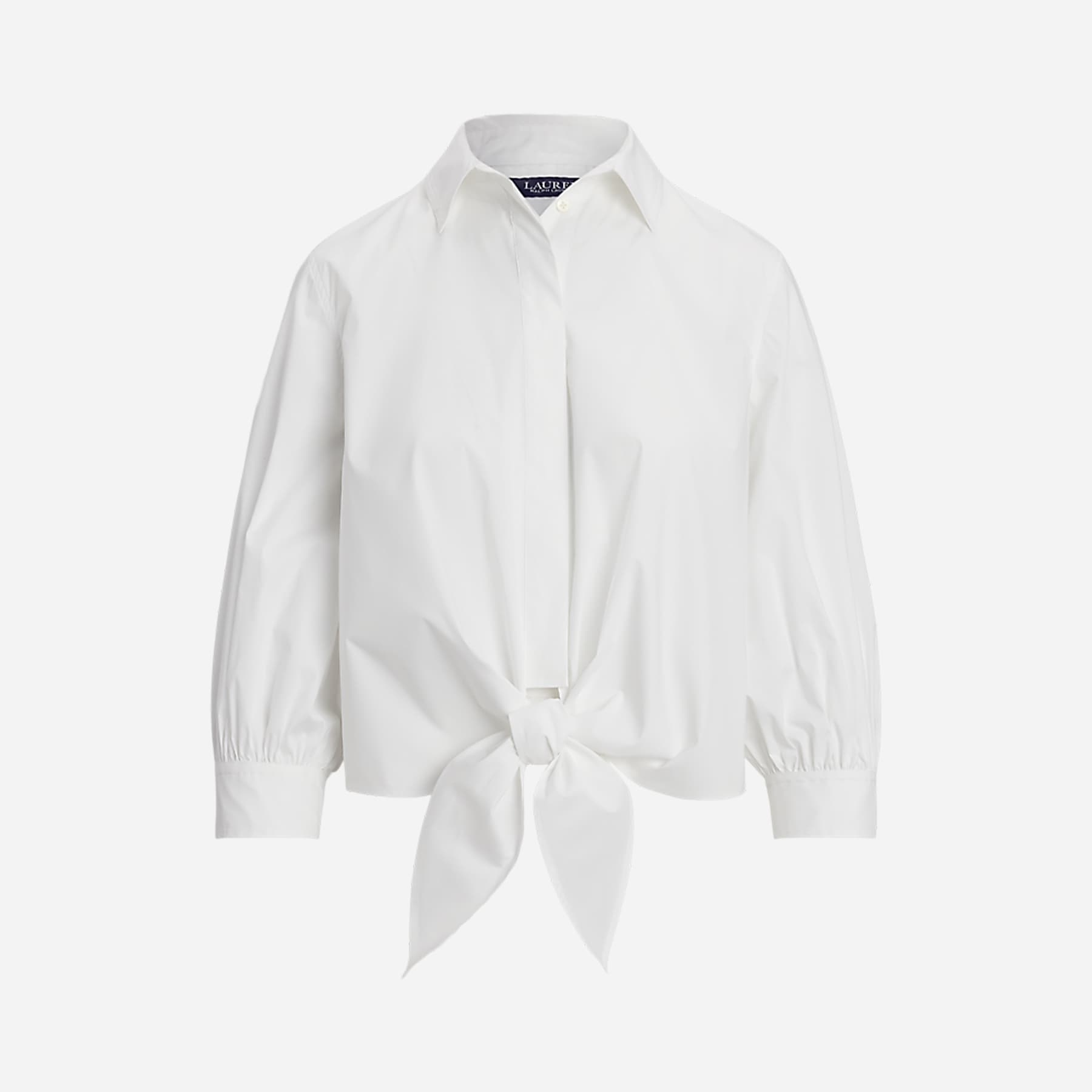 Tie-Waist Stretch-Cotton Blend Shirt - White