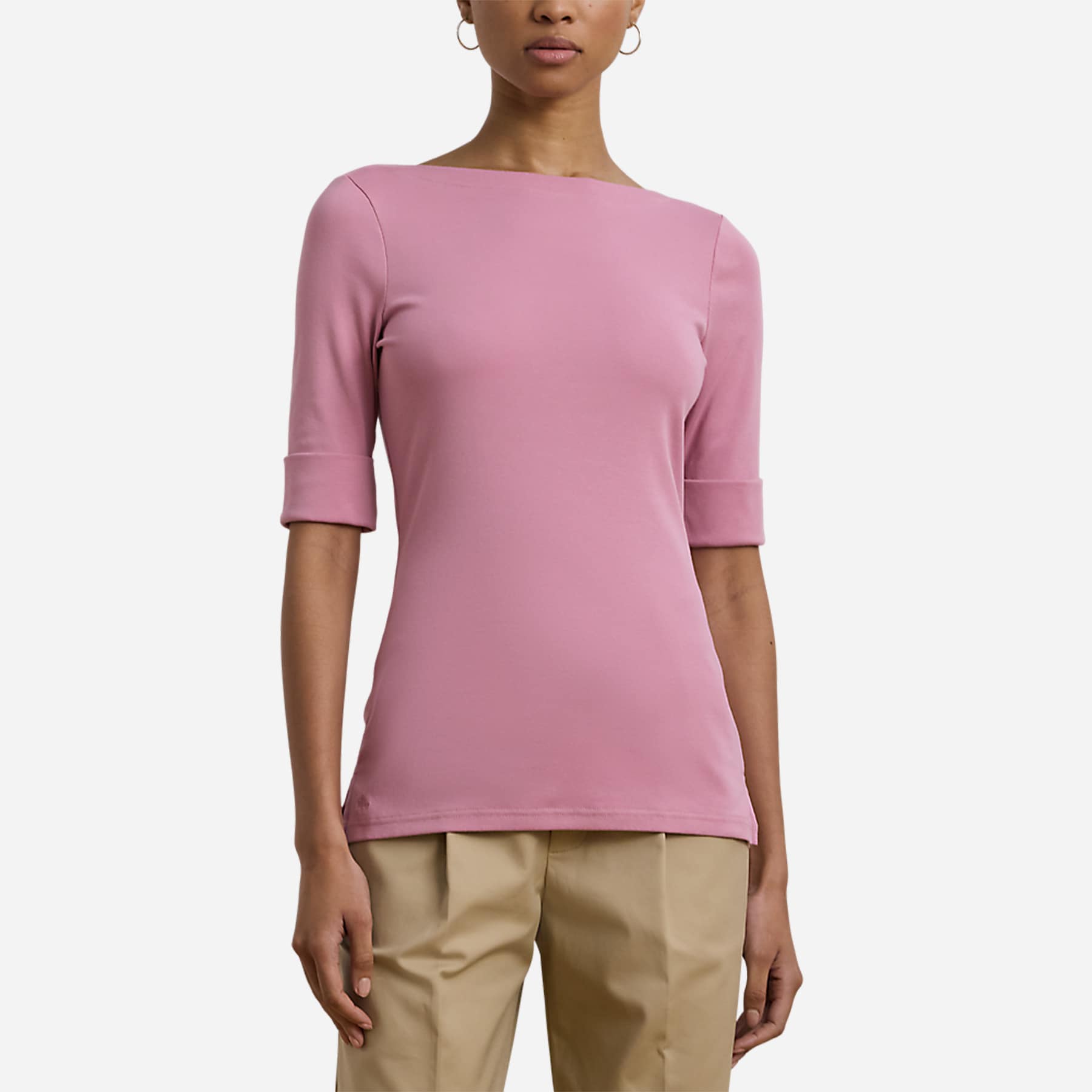Stretch Cotton Boatneck Tee - Rose Mauve
