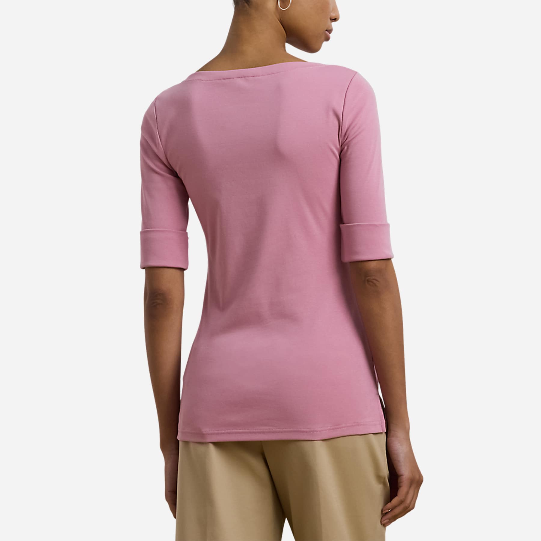Stretch Cotton Boatneck Tee - Rose Mauve