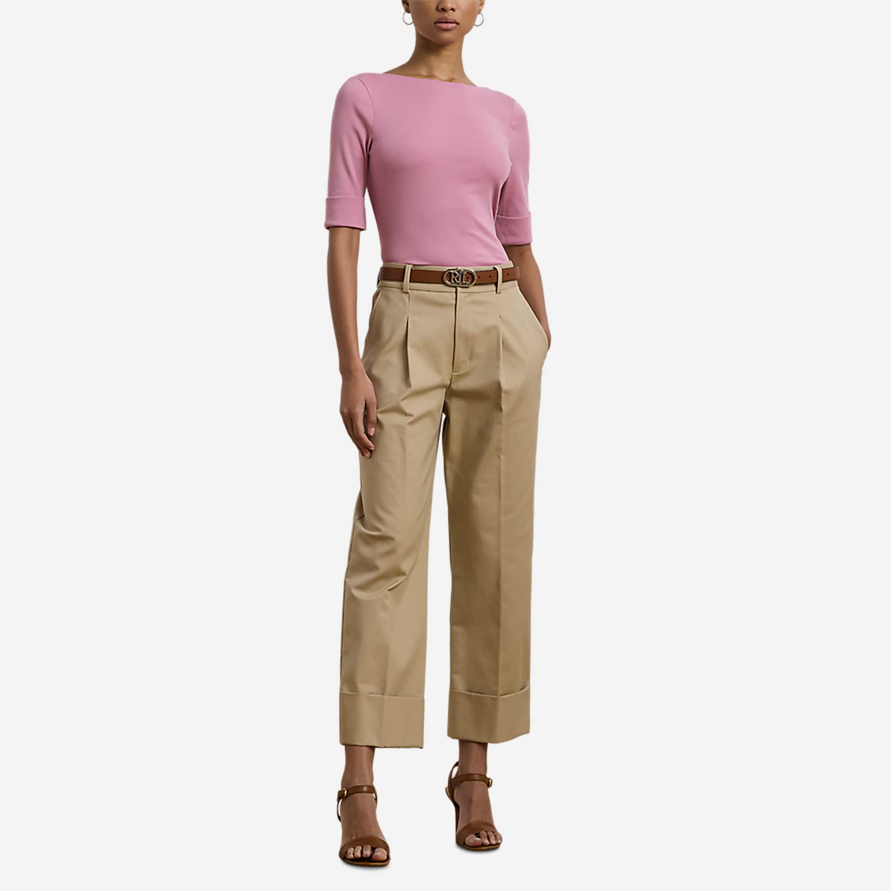 Stretch Cotton Boatneck Tee - Rose Mauve