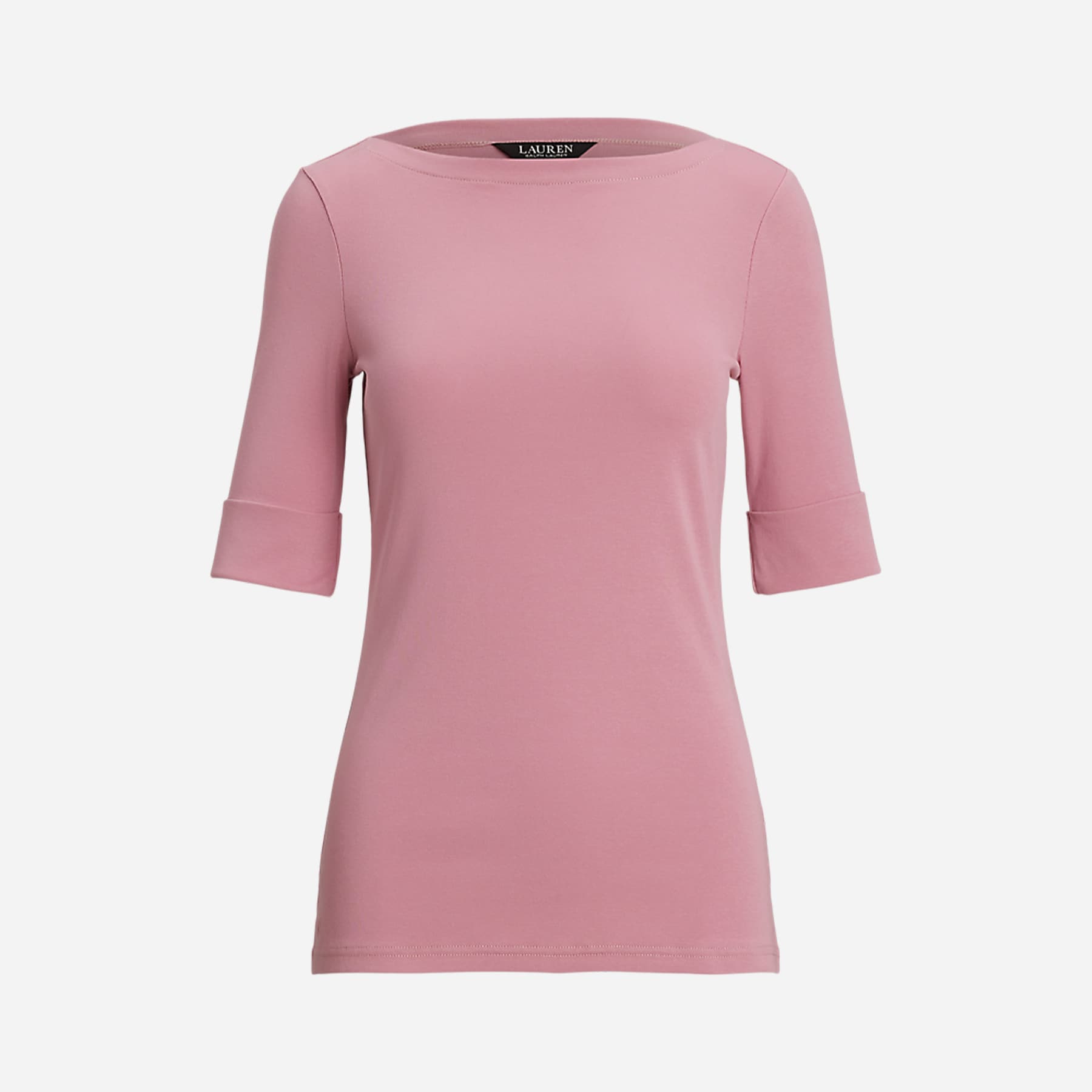 Stretch Cotton Boatneck Tee - Rose Mauve