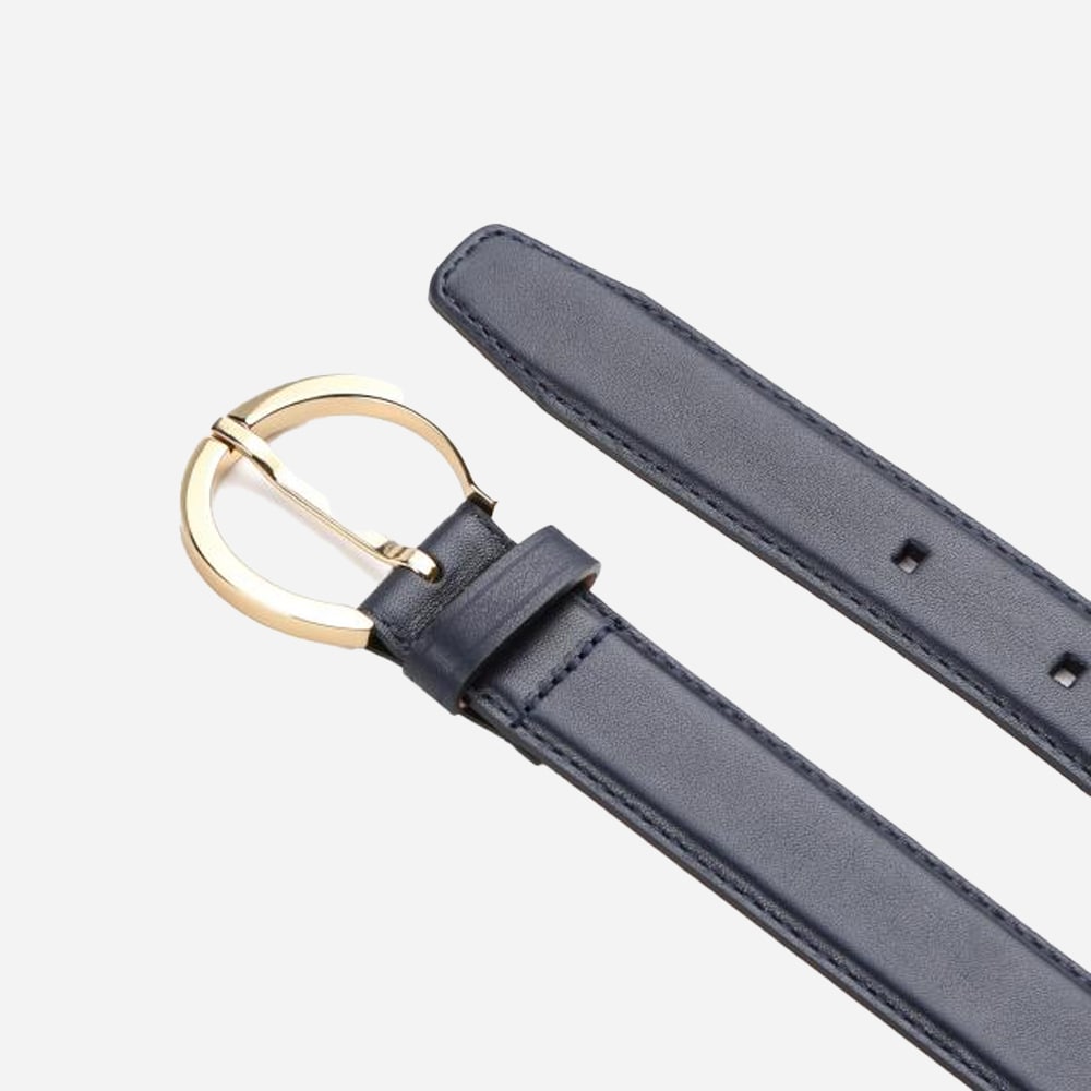 Smooth Leather Belt - Navy