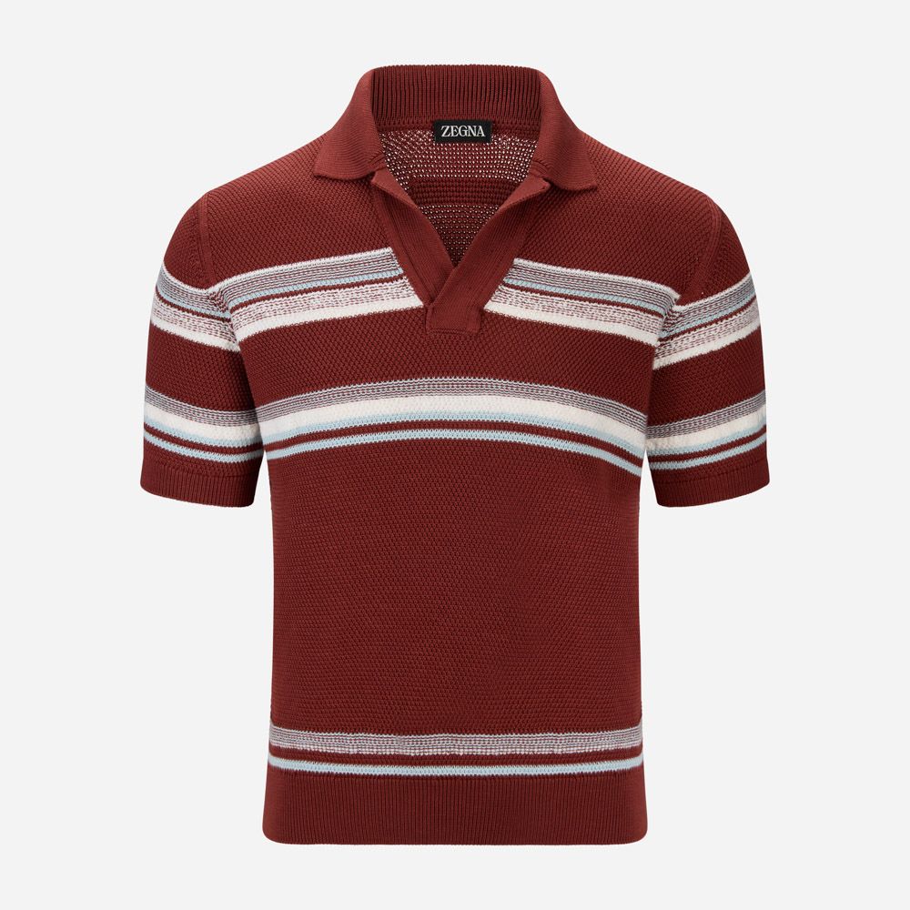 Cotton & Silk Polo Shirt - Md Orgstrp