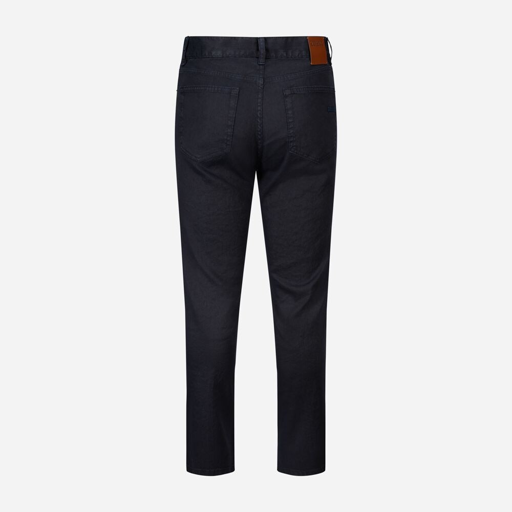 Linen-Cotton Roccia Jeans - Navy Solid