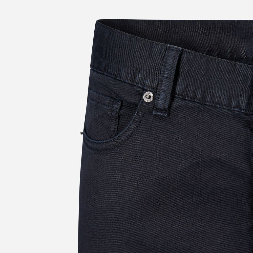 Linen-Cotton Roccia Jeans - Navy Solid
