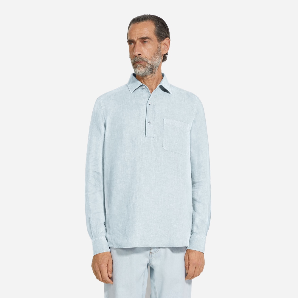 Oasi Popover Linen Shirt - Bright Blue Solid