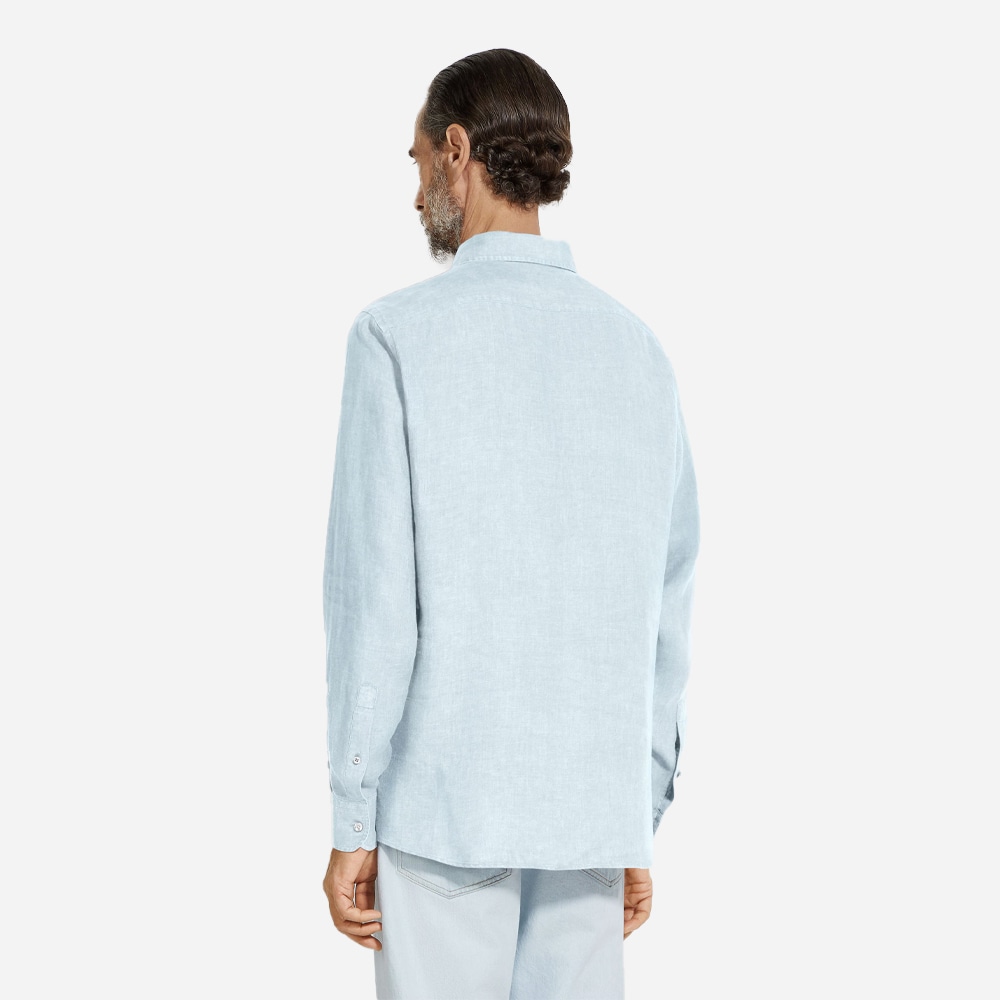Oasi Popover Linen Shirt - Bright Blue Solid