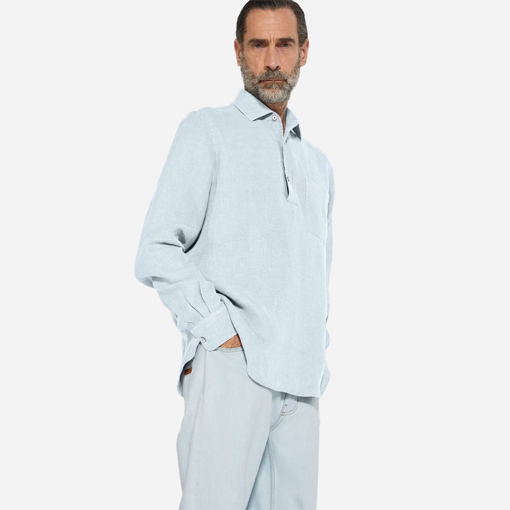 Oasi Popover Linen Shirt - Bright Blue Solid