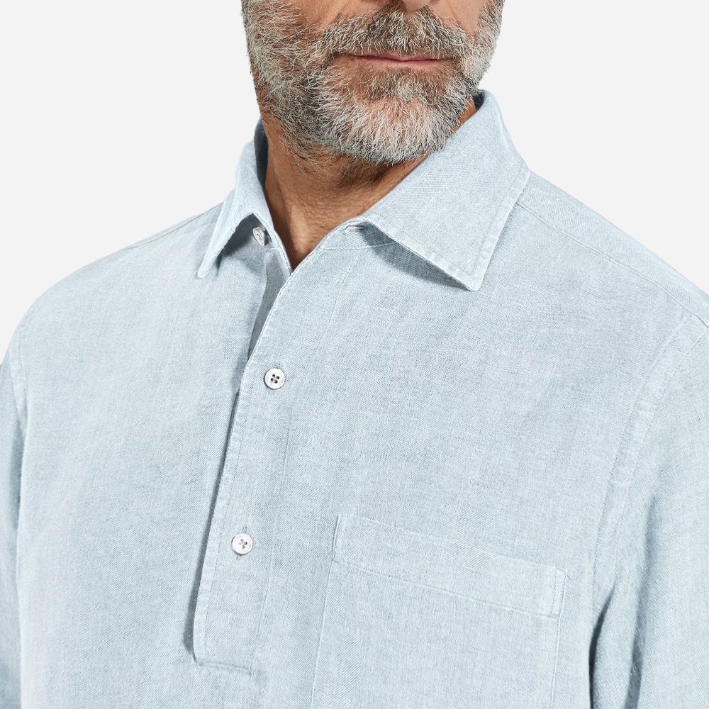 Oasi Popover Linen Shirt - Bright Blue Solid