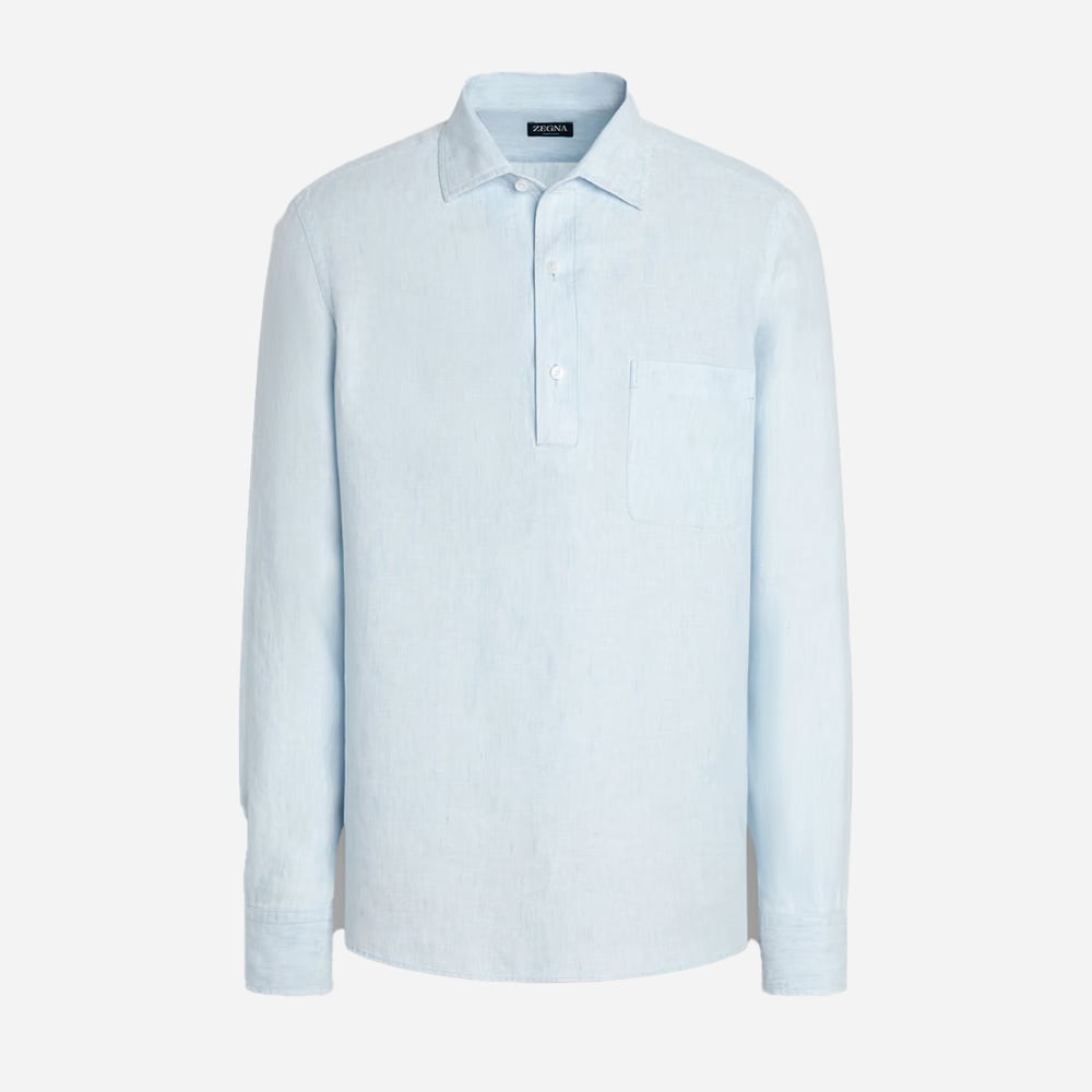 Oasi Popover Linen Shirt - Bright Blue Solid