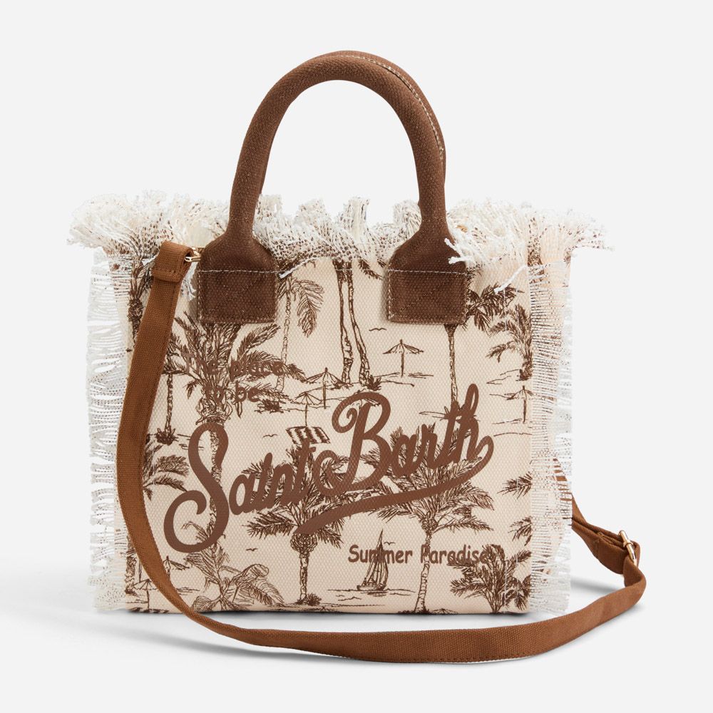 Colette Canvas Handbag - Beige-White