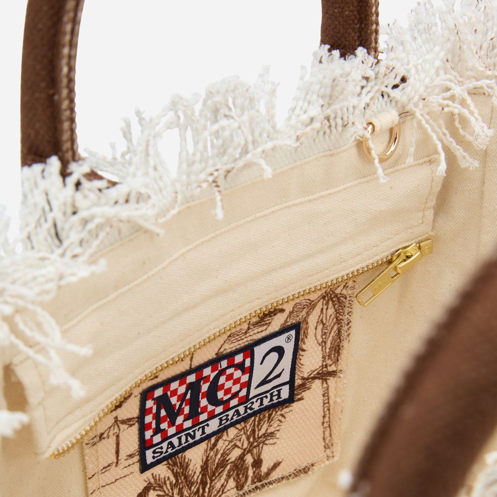 Colette Canvas Handbag - Beige-White