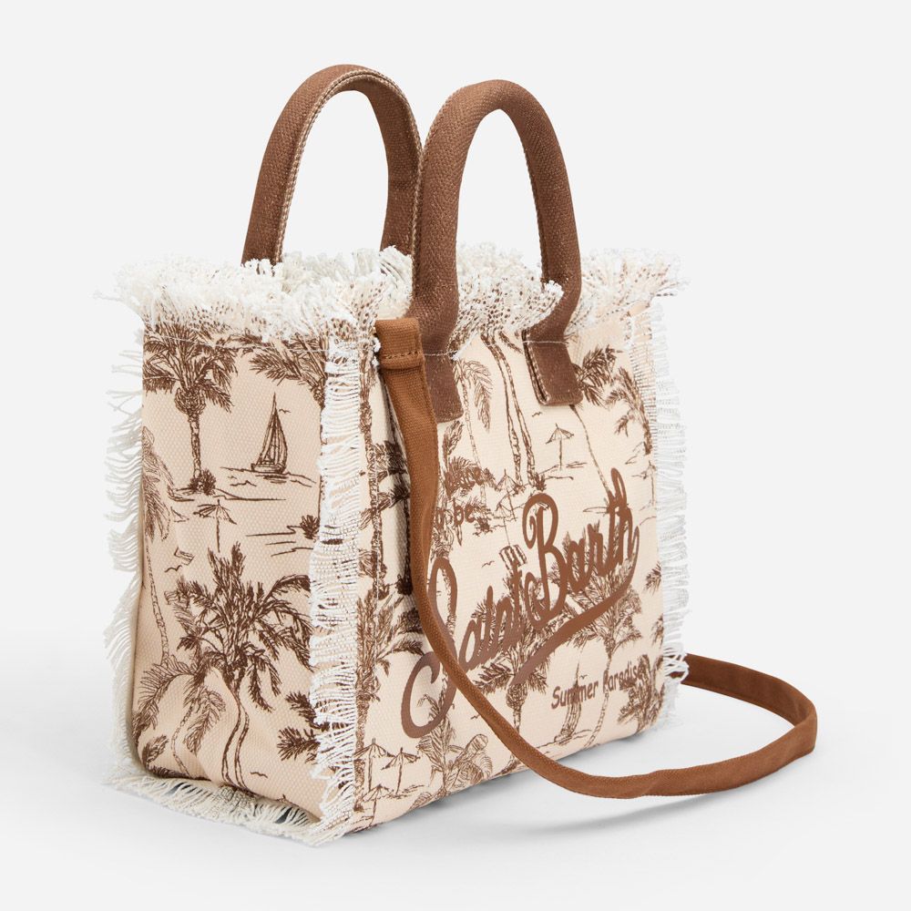 Colette Canvas Handbag - Beige-White