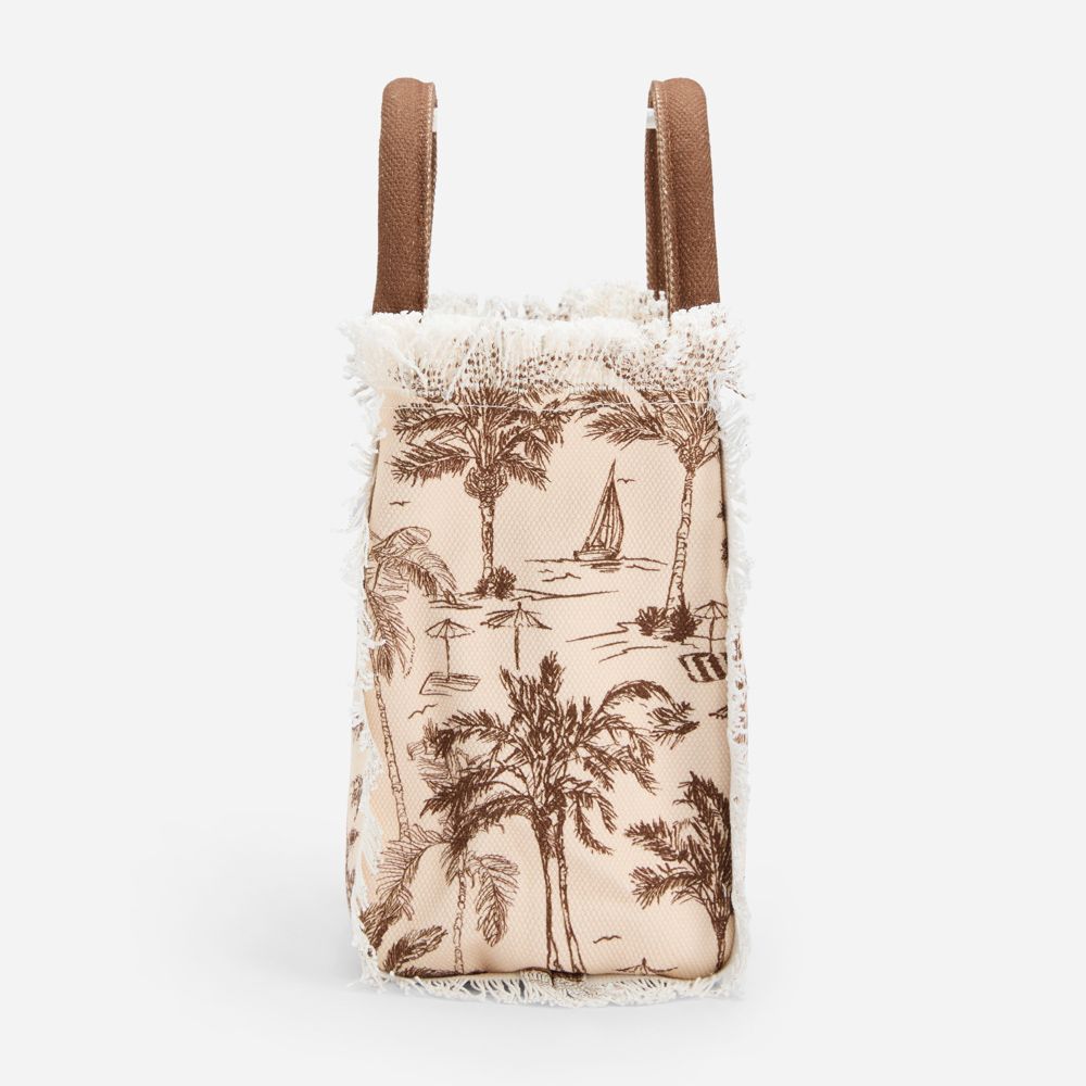 Colette Canvas Handbag - Beige-White