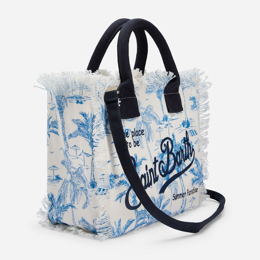 Colette Canvas Handbag - Blue-White