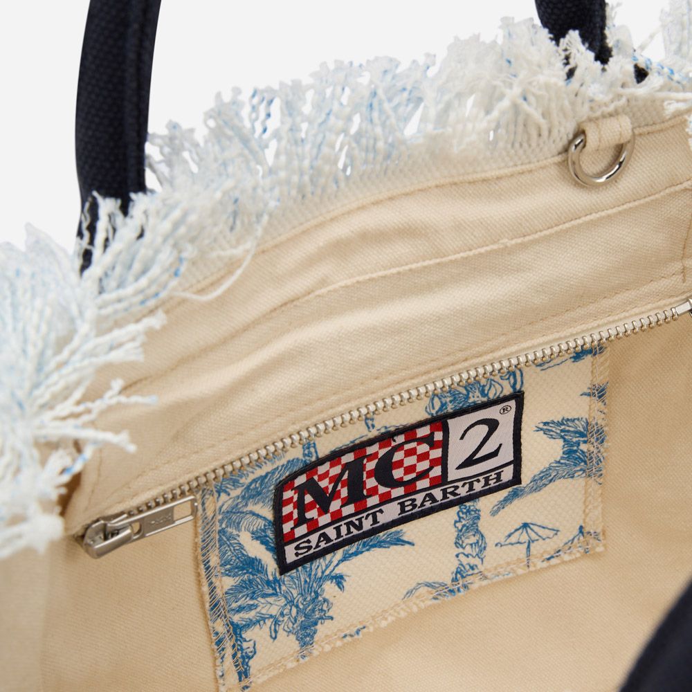 Colette Canvas Handbag - Blue-White