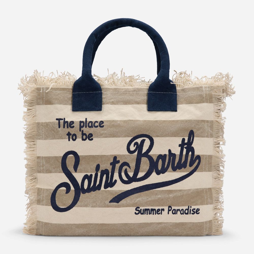 Vanity Canvas Tote Bag - Blue-Beige Stripes