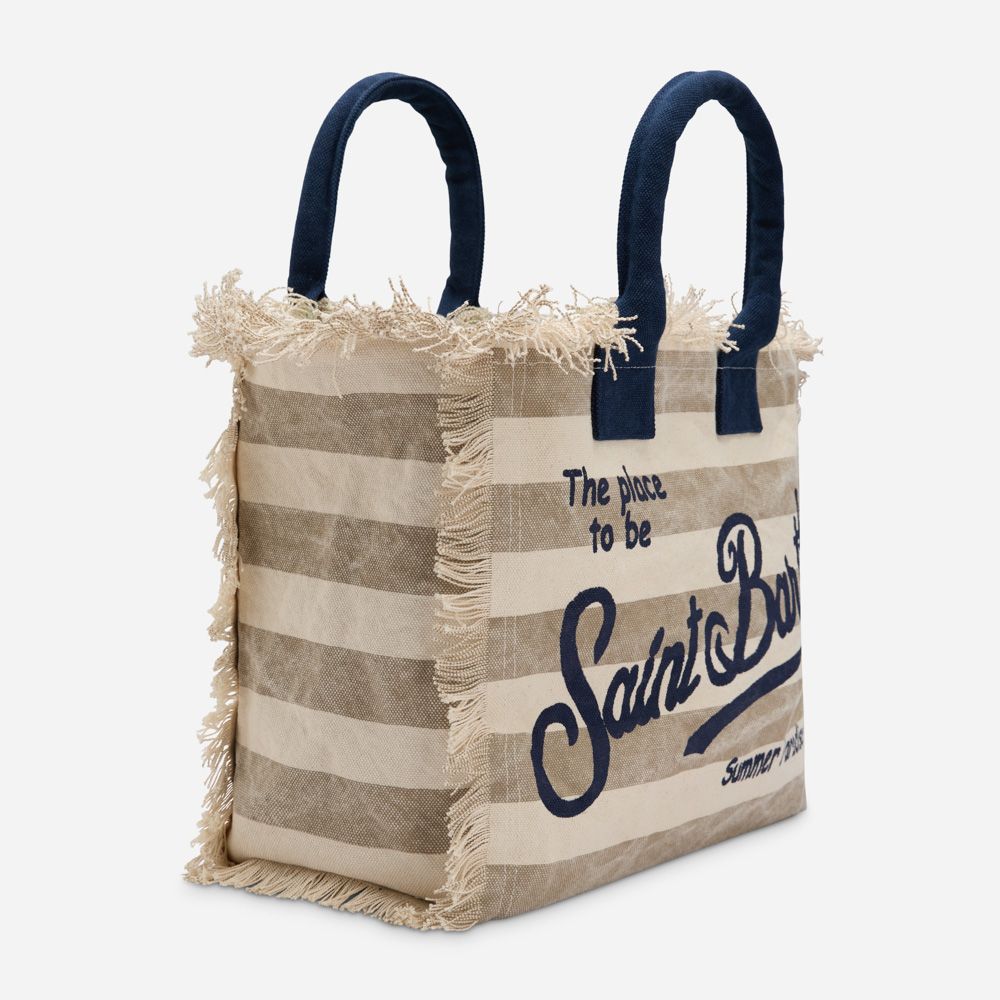 Vanity Canvas Tote Bag - Blue-Beige Stripes