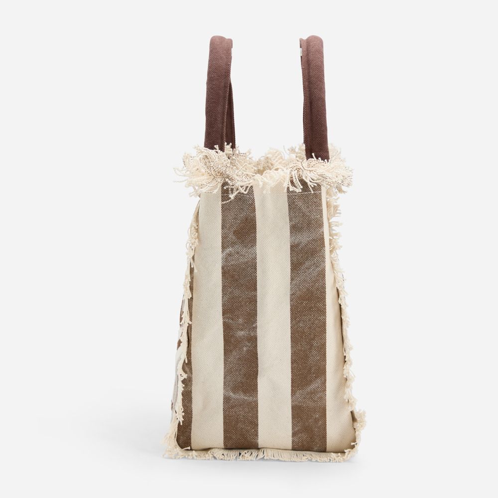 Vanity Canvas Tote Bag - Pop Stripes-Beige