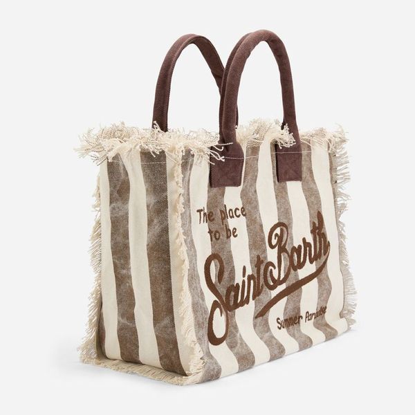 Vanity Canvas Tote Bag - Pop Stripes-Beige