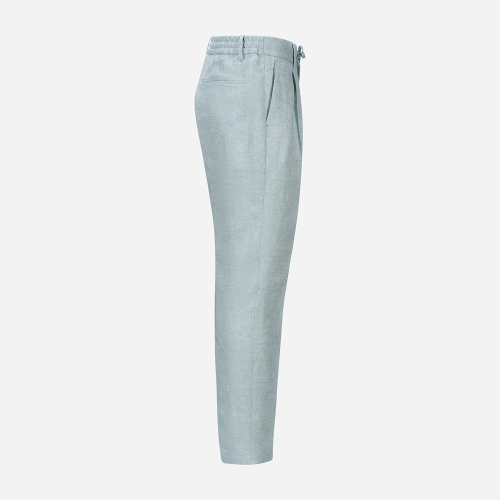 Spiaggia 1 Pleat Linen - Water Green Herringbone