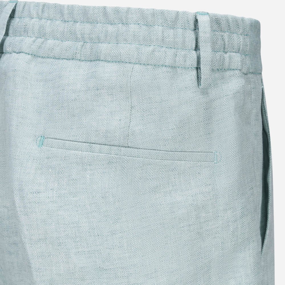 Spiaggia 1 Pleat Linen - Water Green Herringbone