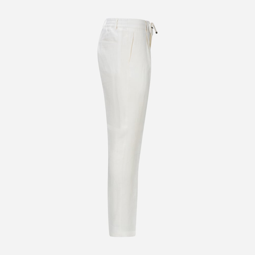 Spiaggia 1 Pleat Linen - White Herringbone