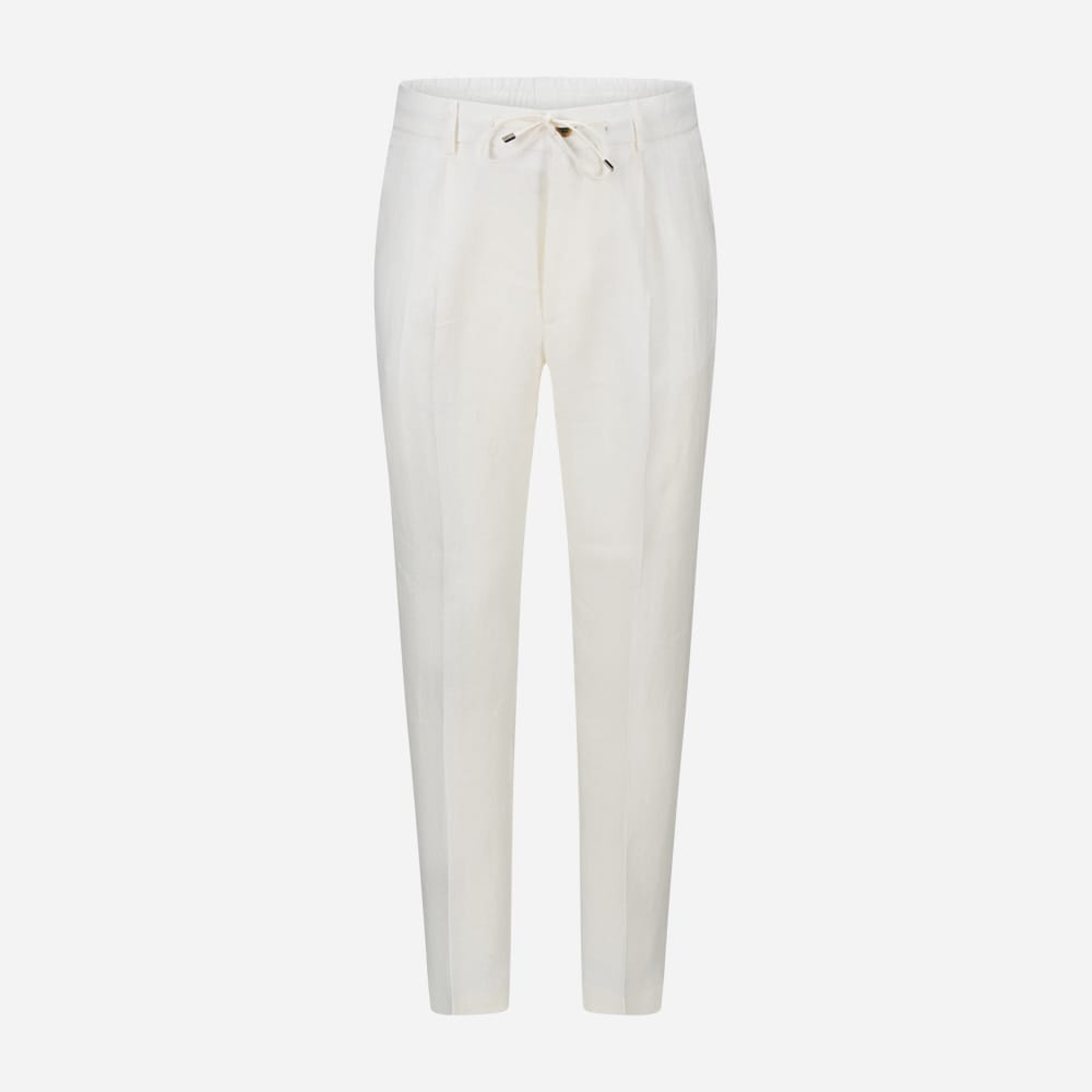 Spiaggia 1 Pleat Linen - White Herringbone