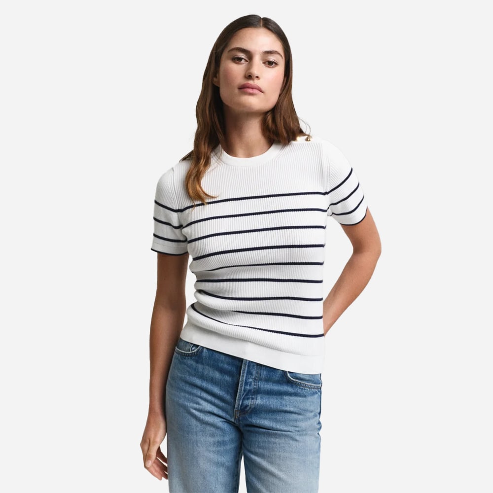 Ribbed Breton Crewneck - Cream