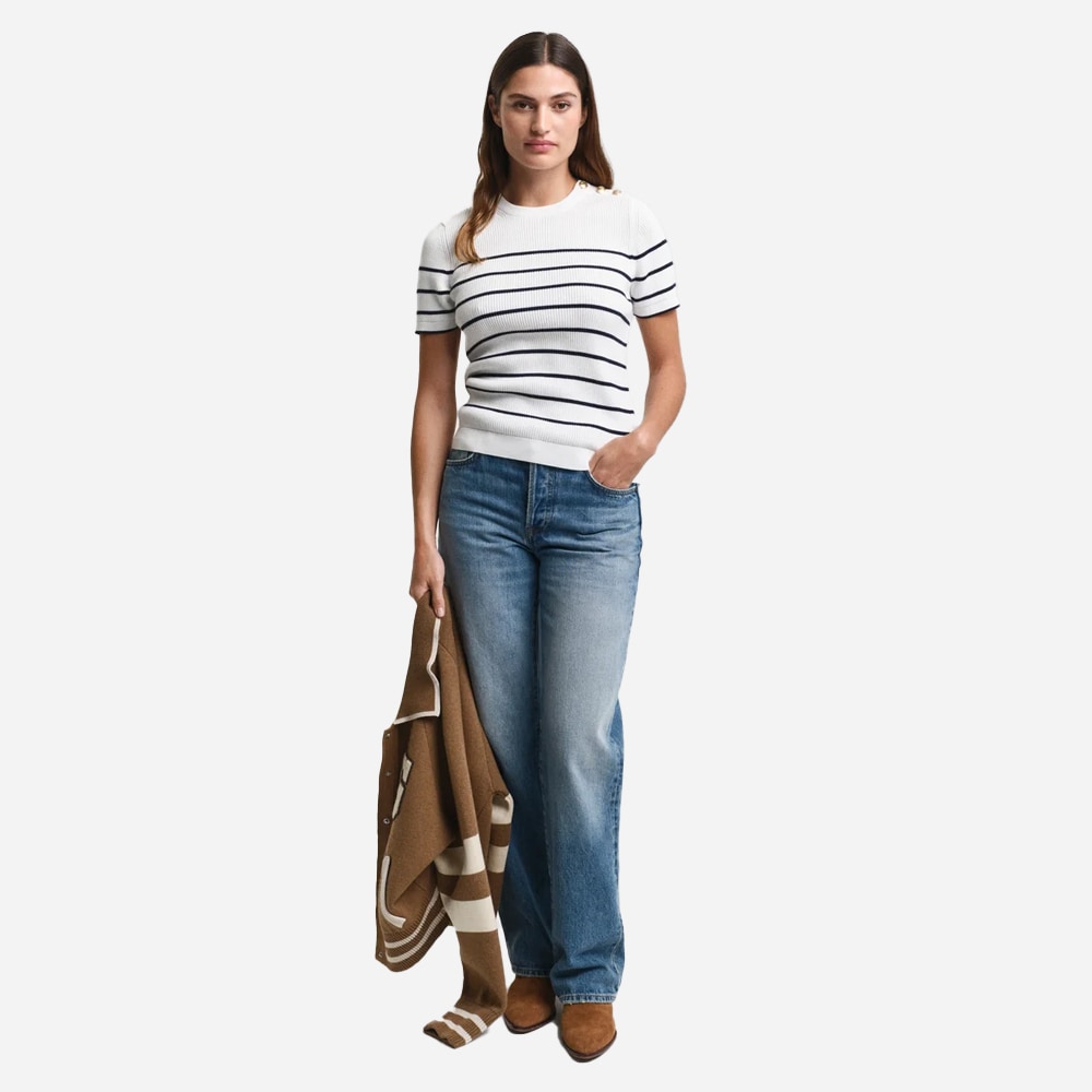 Ribbed Breton Crewneck - Cream