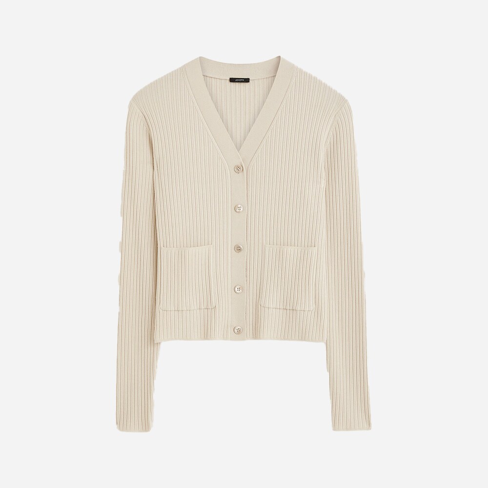 Fine Merino Rib Cardigan - Quail