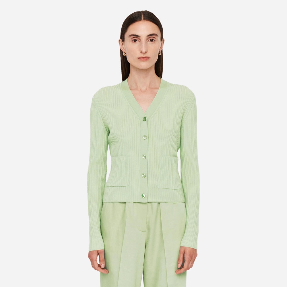 Fine Merino Rib Cardigan - Matcha