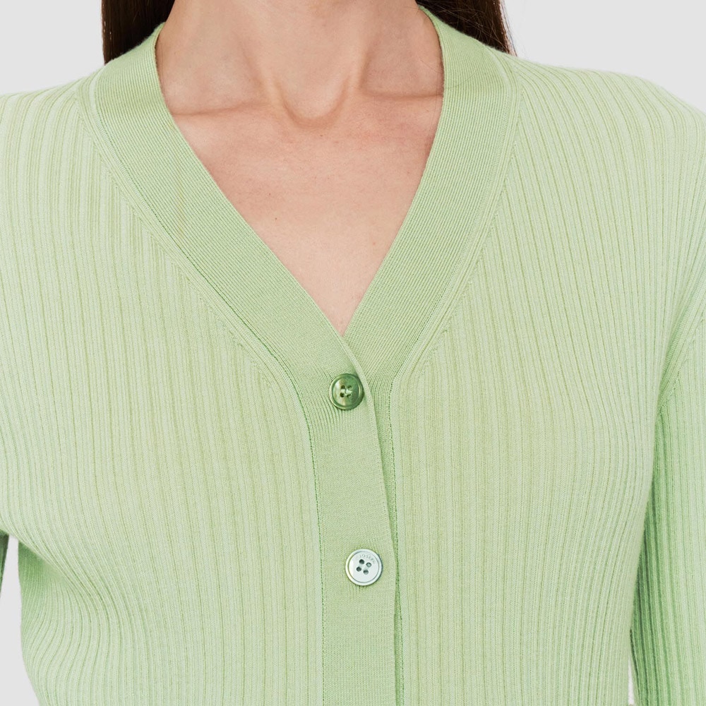 Fine Merino Rib Cardigan - Matcha