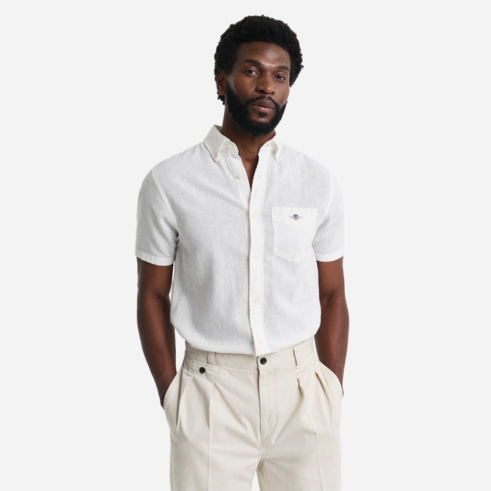 Regular Cotton Linen Short Sleeve Shirt - White