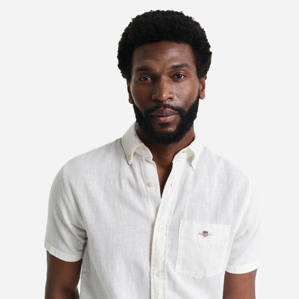 Regular Cotton Linen Short Sleeve Shirt - White