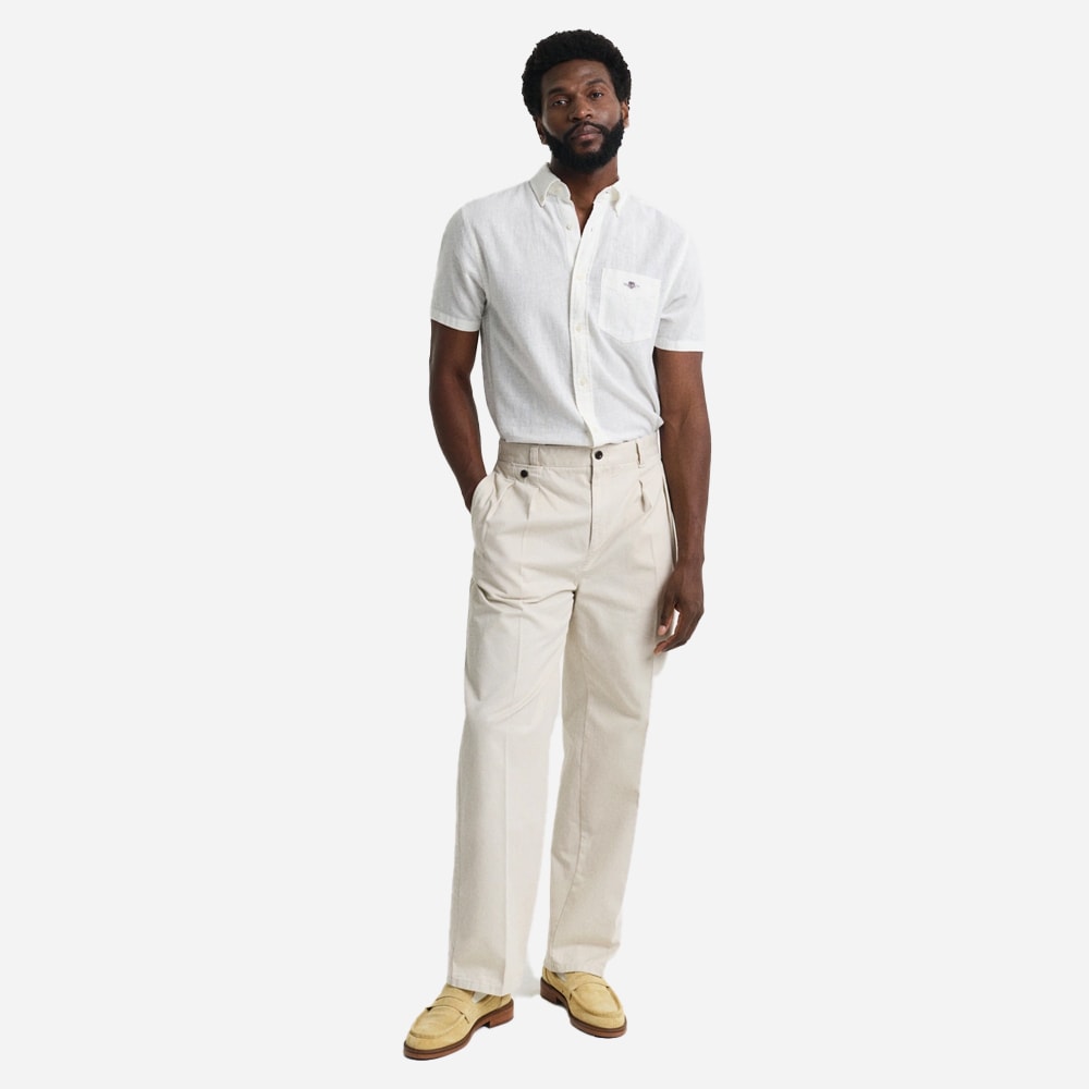 Regular Cotton Linen Short Sleeve Shirt - White