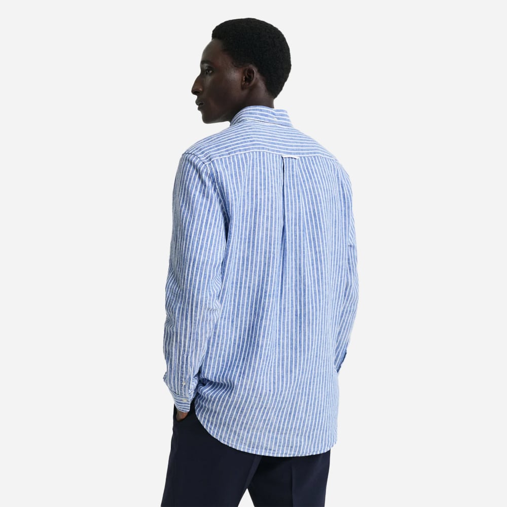 Regular Cotton Linen Stripe Shirt - Rich Blue