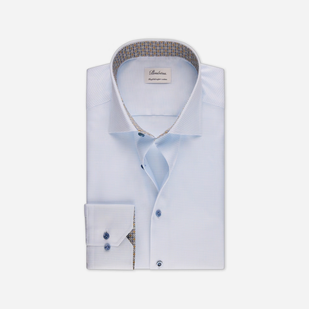Slimline Twill Contrast Shirt - Light Blue Check