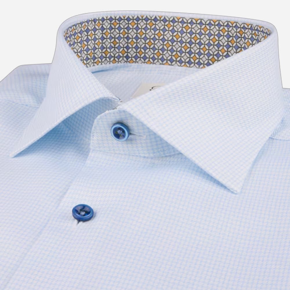Slimline Twill Contrast Shirt - Light Blue Check