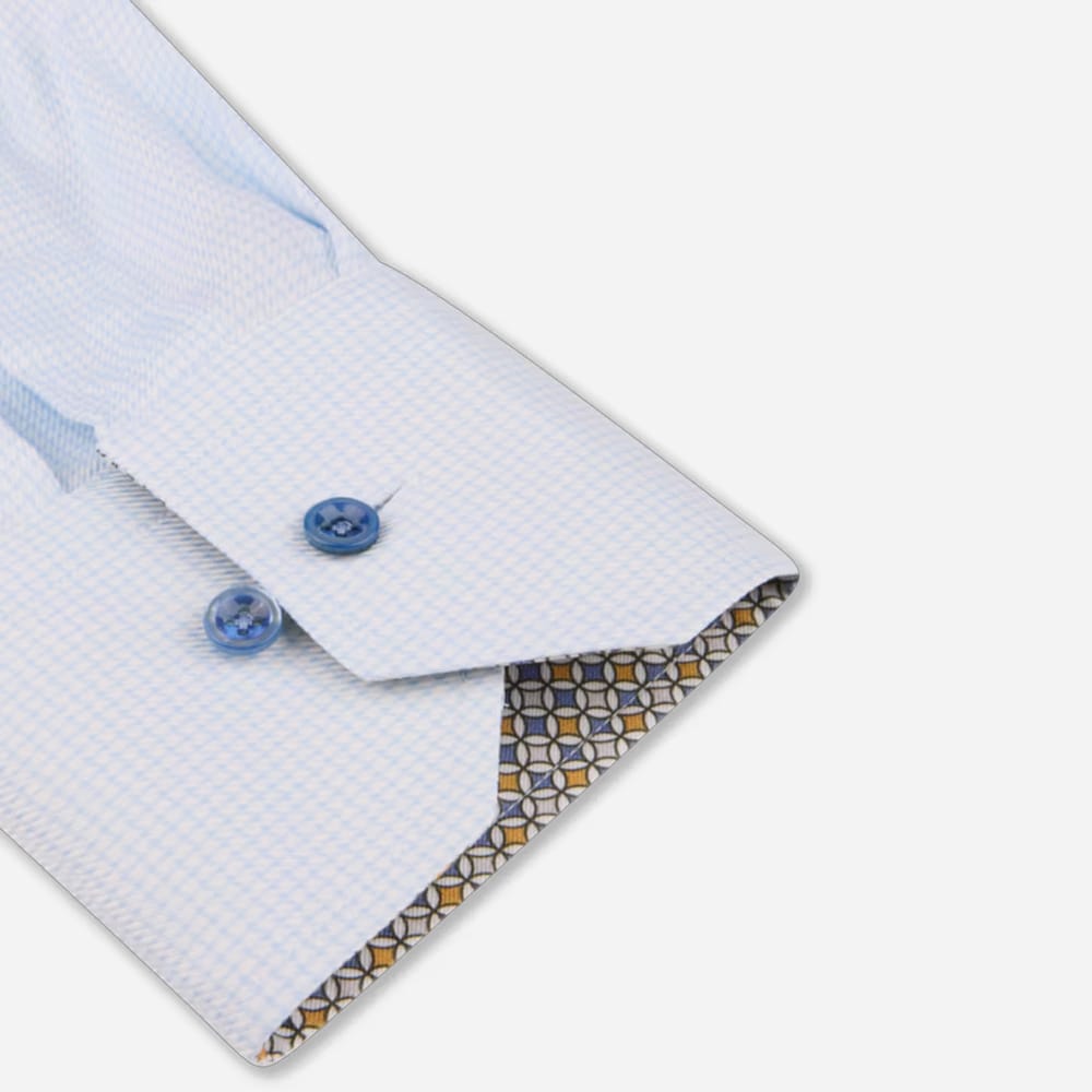 Slimline Twill Contrast Shirt - Light Blue Check