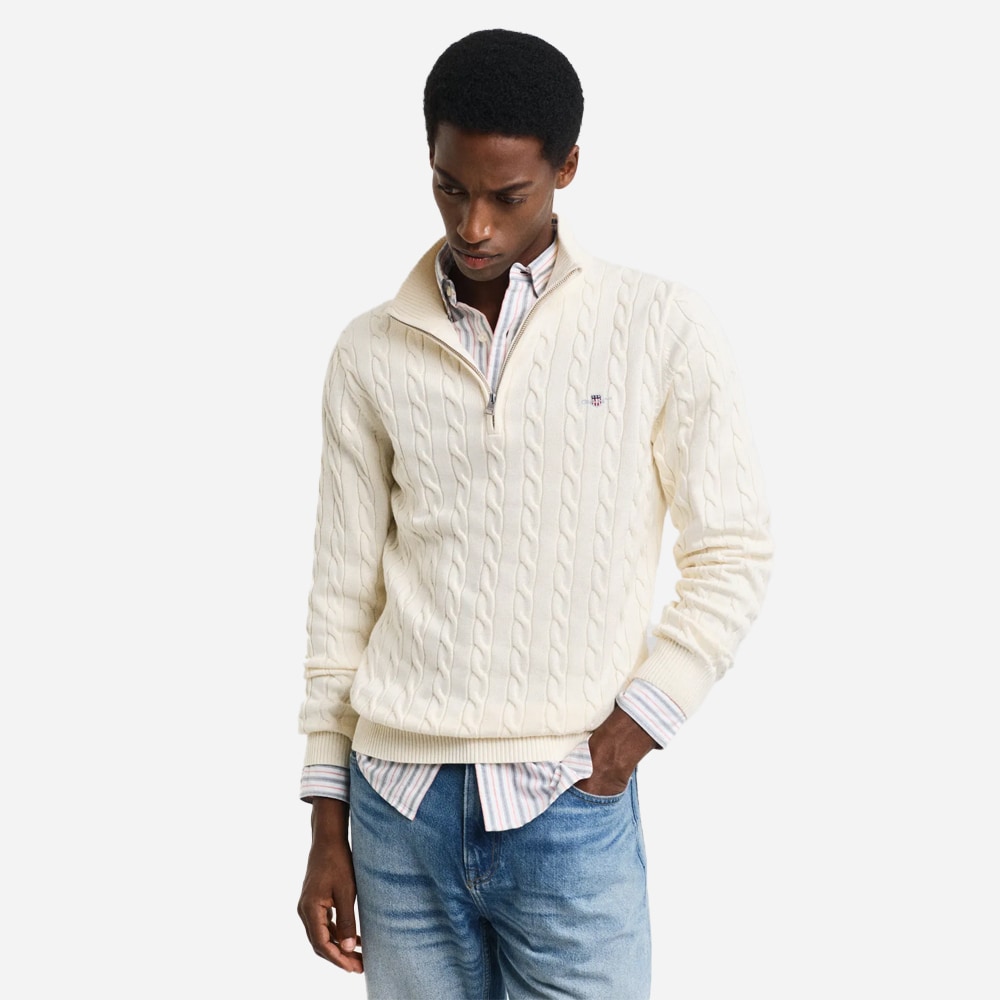 Cotton Cable Half Zip - Cream