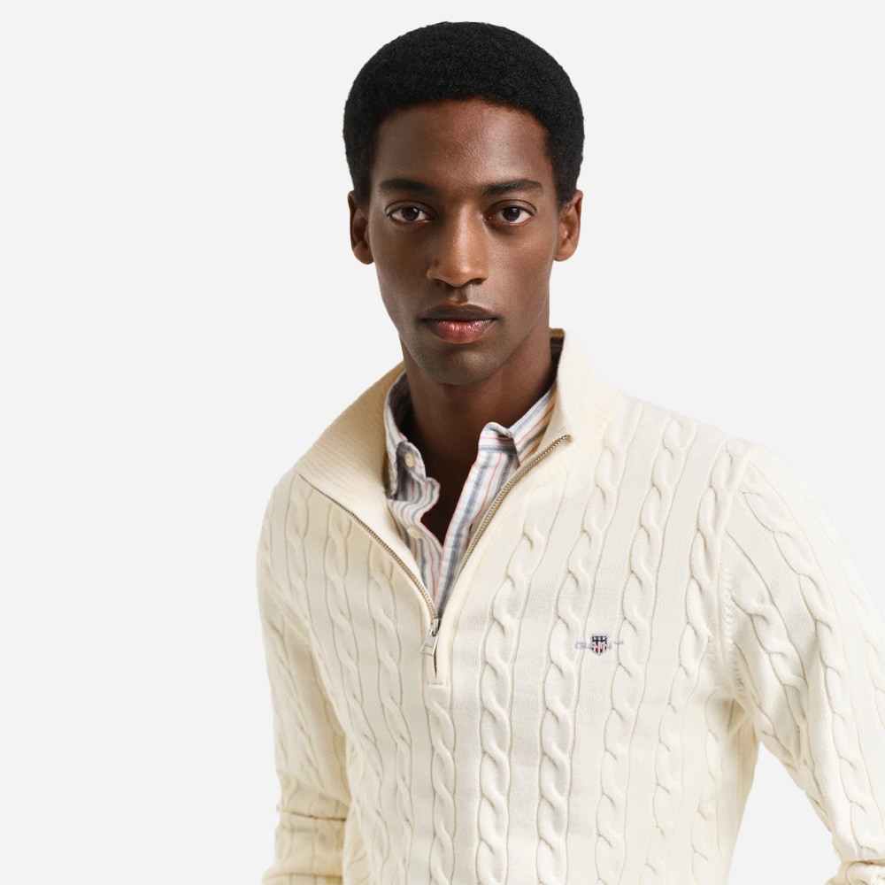 Cotton Cable Half Zip - Cream