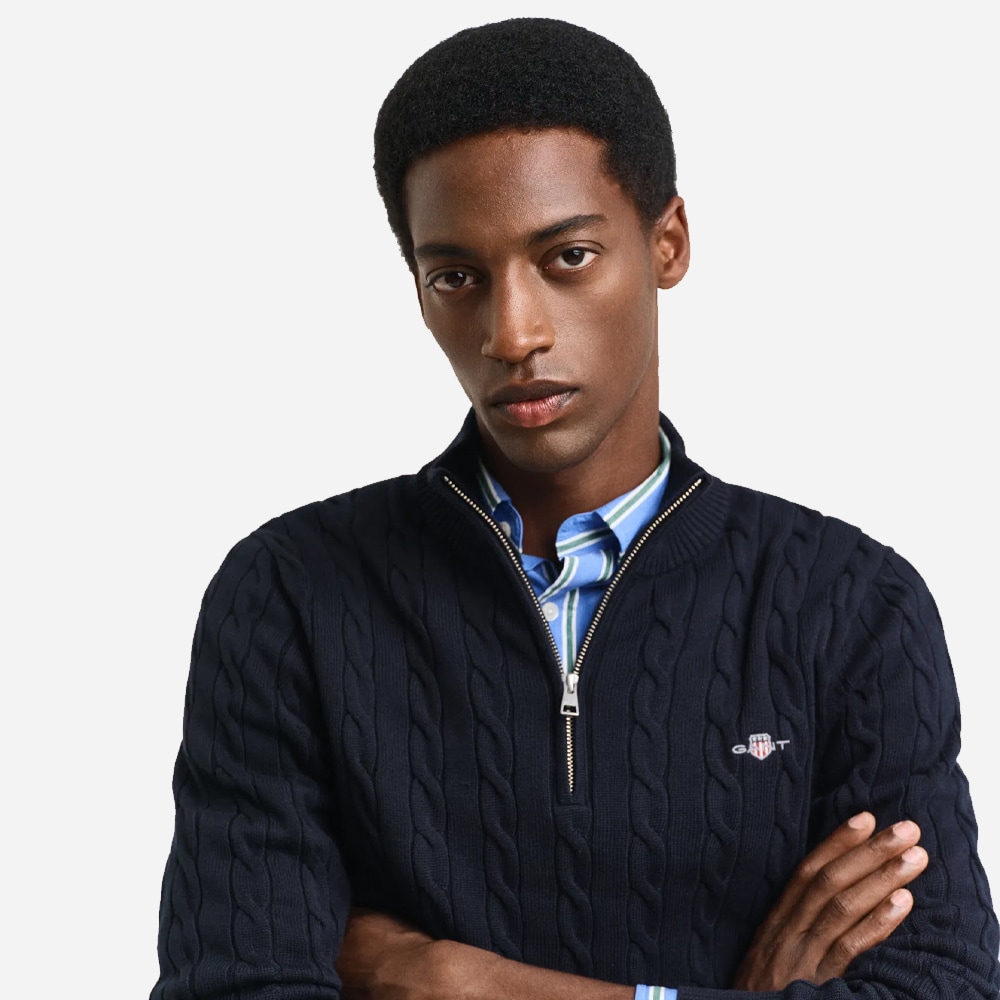 Cotton Cable Half Zip - Evening Blue