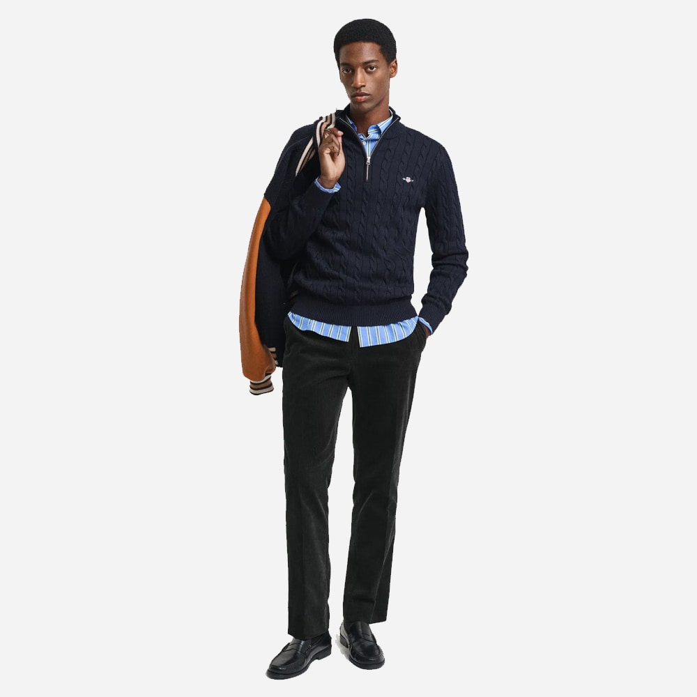 Cotton Cable Half Zip - Evening Blue