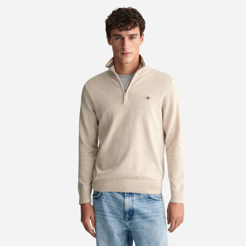 Classic Cotton Half Zip - Light Beige Melange